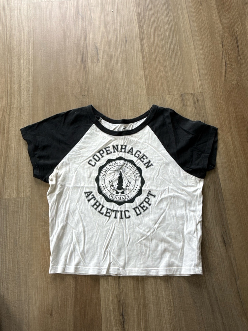 Hollister White and Black Copenhagen Athletic Dept Raglan Tee